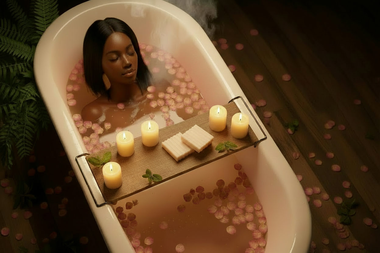 Woman relaxing in bath after a long day
